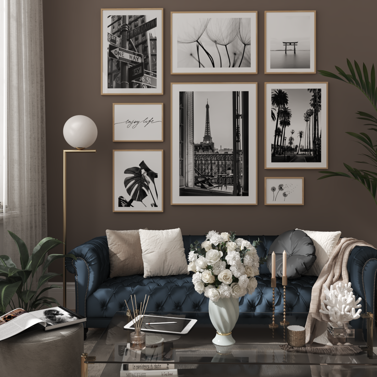 Modern Minimalist Black and White Theme Living Room Decor Large Wall Art Frame Print Room Ideas