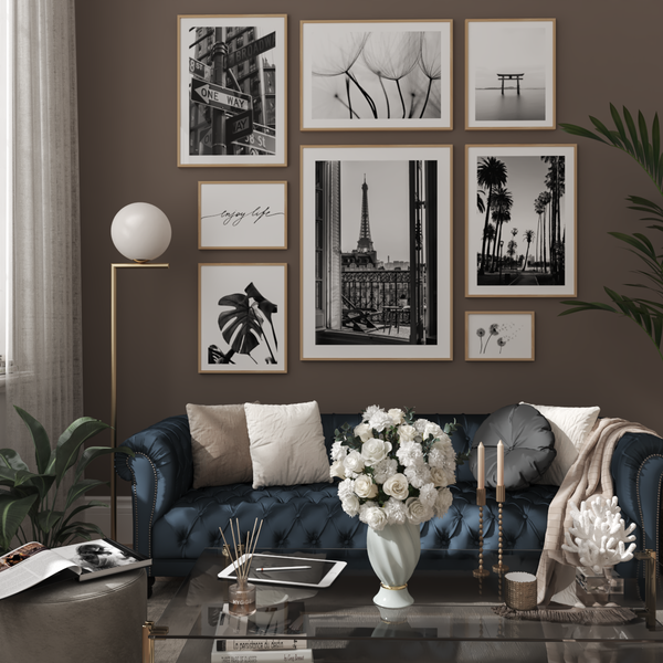 Modern Minimalist Black and White Theme Living Room Decor Large Wall Art Frame Print Room Ideas