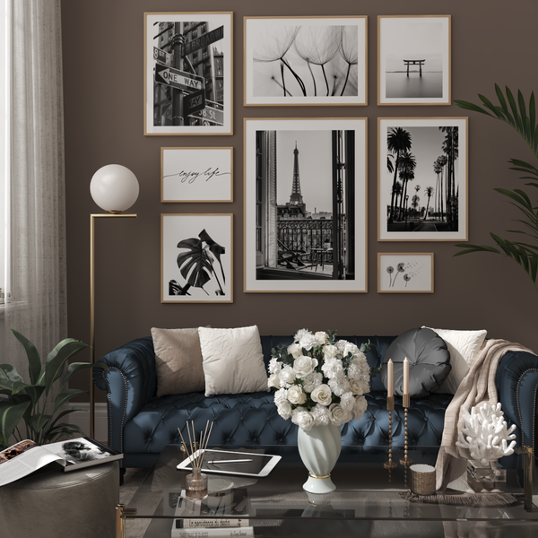 Modern Minimalist Black and White Theme Living Room Decor Large Wall Art Frame Print Room Ideas