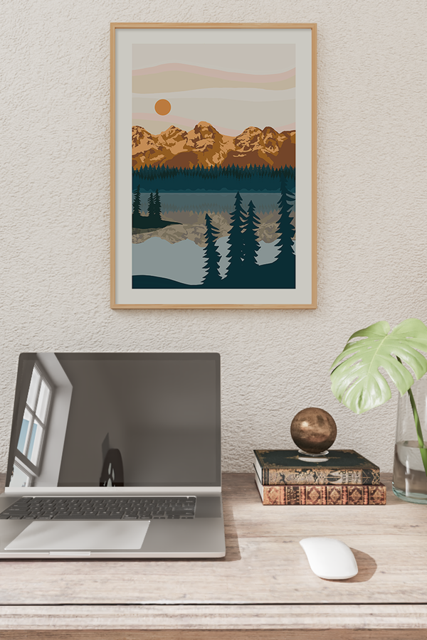 Abstract Riverside Mountain Poster