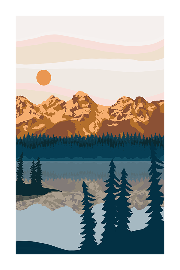Abstract Riverside Mountain Poster