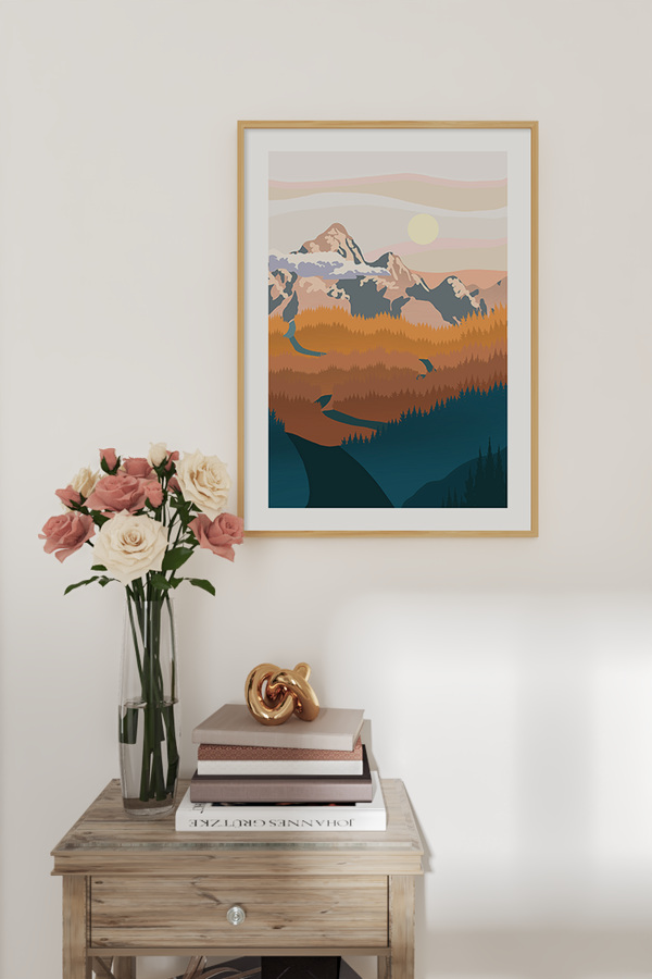 Brown Blue Mountain Illustration Poster