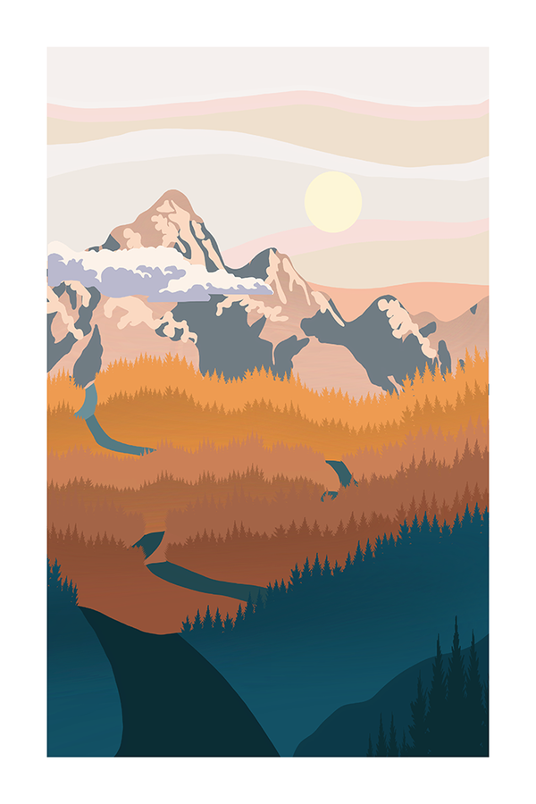 Brown Blue Mountain Illustration Poster