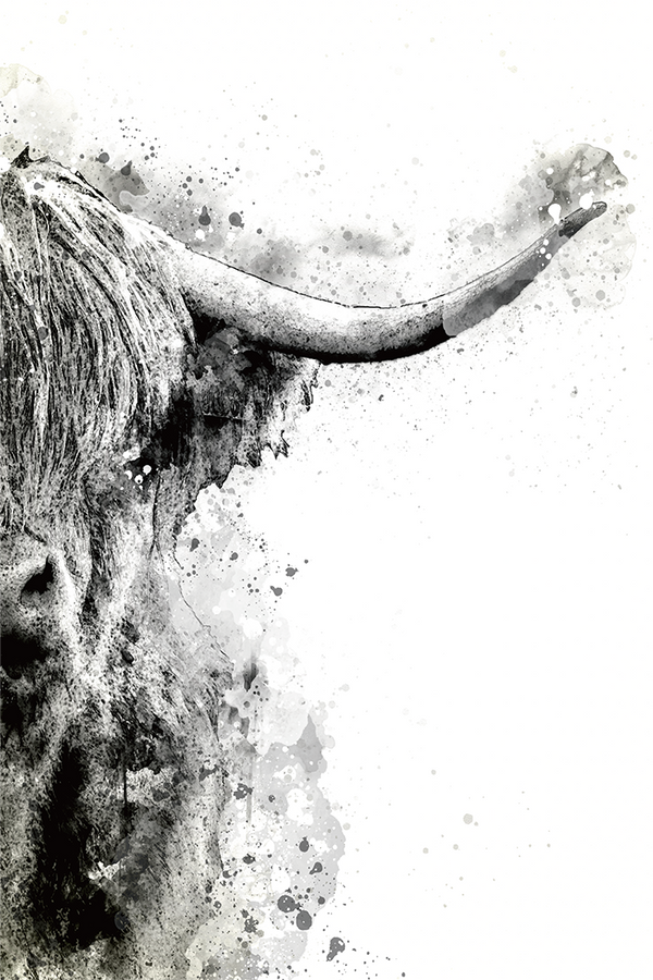 Abstract Highland Cow Ink Print