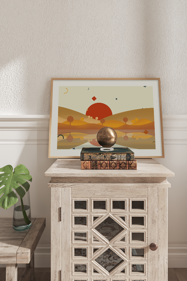 Sunrise Over River Illustration Poster