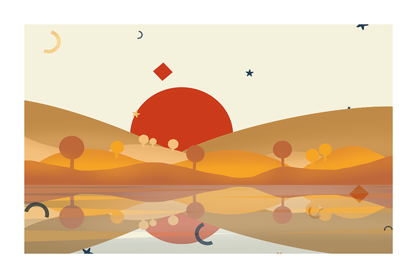 Sunrise Over River Illustration Poster