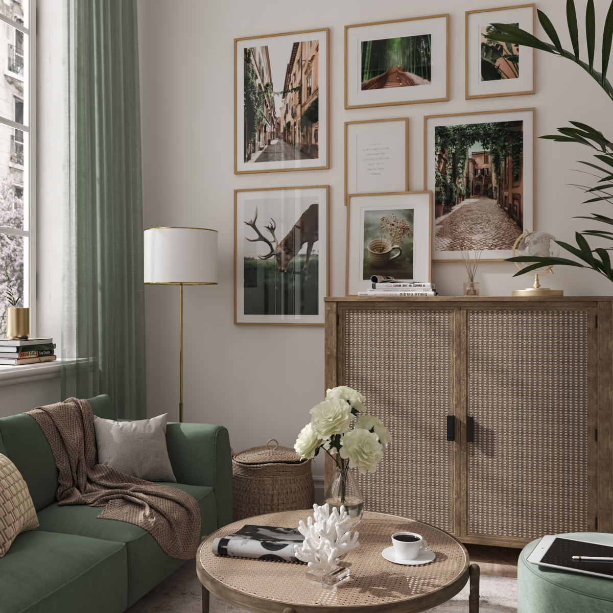 Modern House Decor Apartment Living Room Wall Ideas Green Print Nature Corner Design