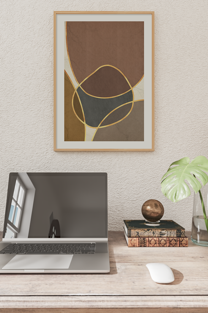 Gold Brown Line Shape Print