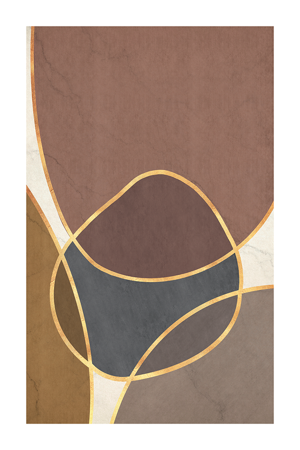 Gold Brown Line Shape Print