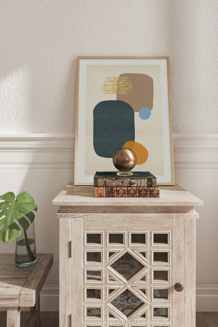 Beige Blue Shape Art Print