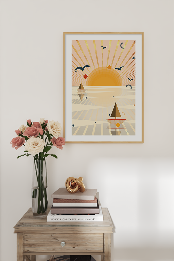 Seaside Sunrise Illustration Poster