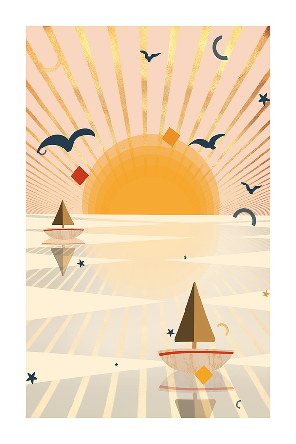 Seaside Sunrise Illustration Poster