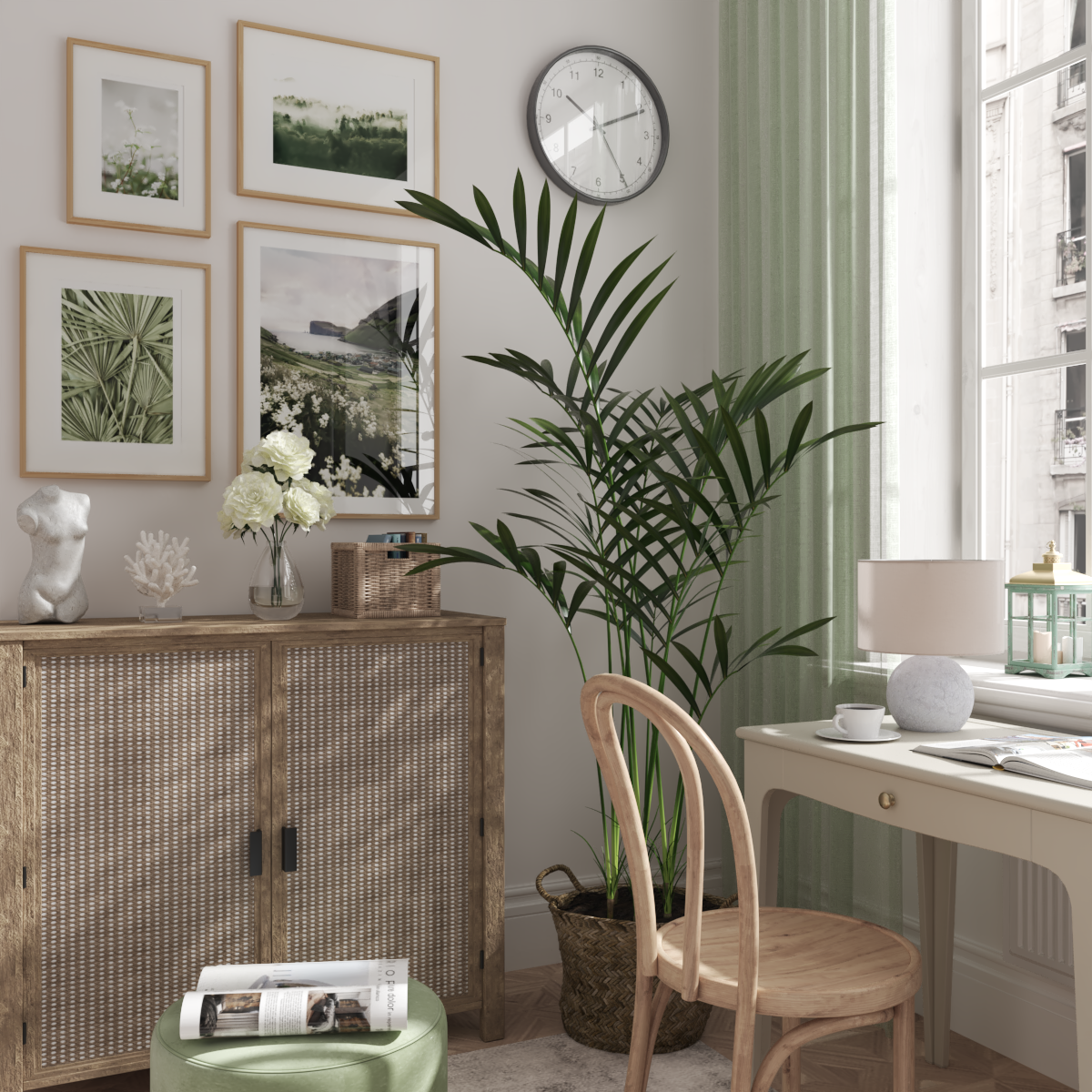 Modern Living Room Office Green and White Wall Decor Nature Photo Bedroom Ideas for Girl