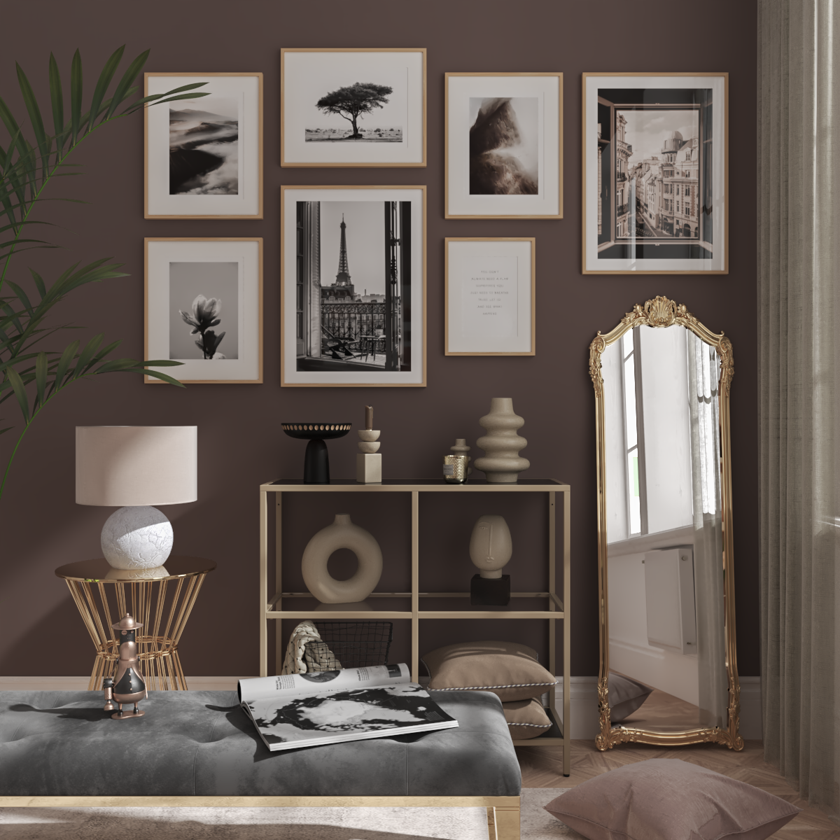 Modern Minimalism Black and White Architecture Art Poster Brown Living Room Wall Decor Ideas