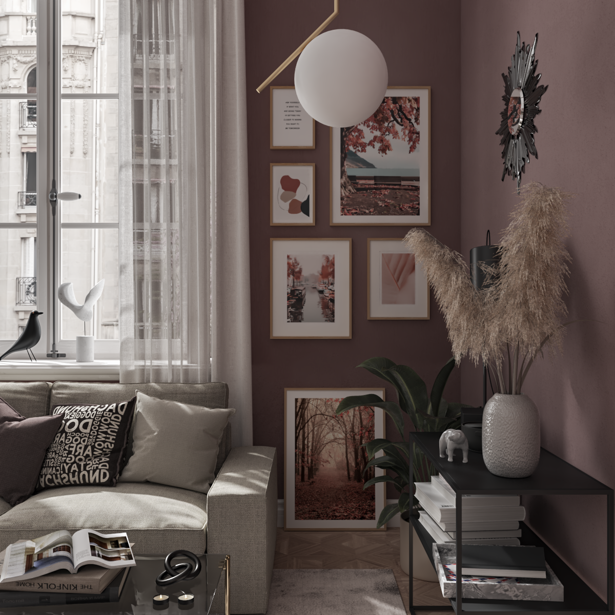 Modern Photo Wall Ideas Deep Red Aesthetic Living Room Decor Nature Photos Abstract Art