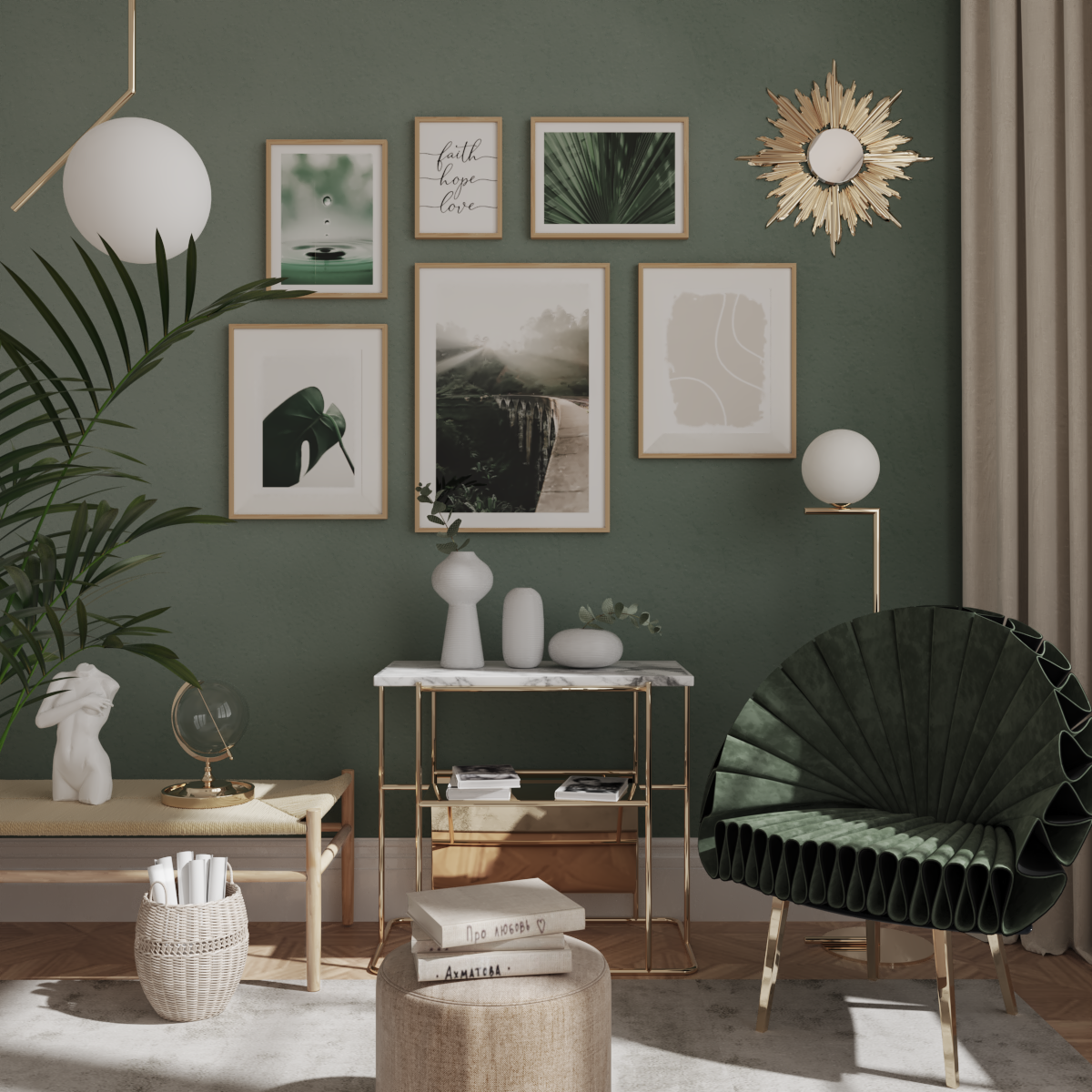 Modern Apartment Decor Living Room Ideas Green Wall Decor Landscape Photography