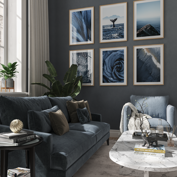 Deep Blue Modern Living Room Ideas Large Wall Art Decor Nature Poster Home Design