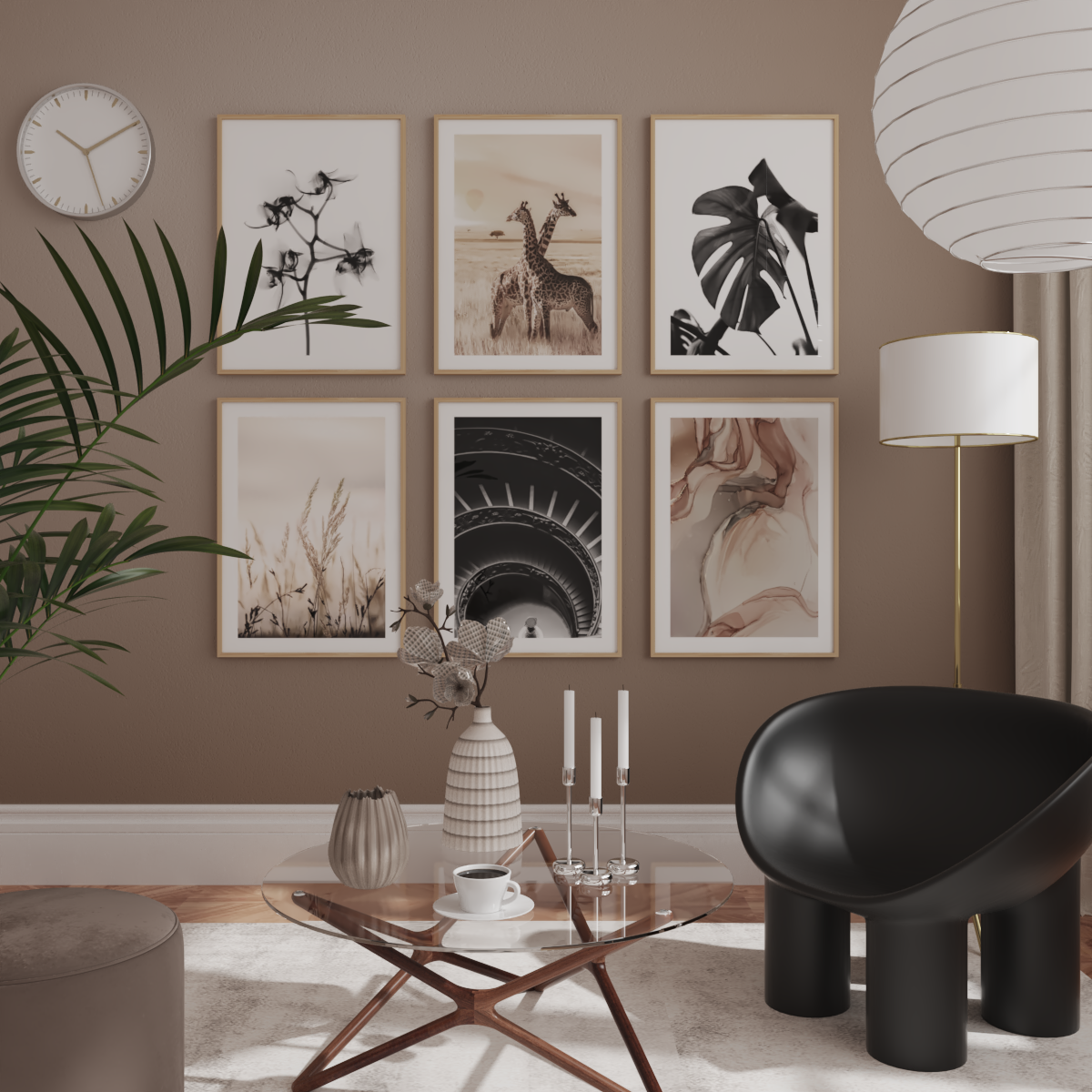 Modern Home Interior Decor Living Room Wall Art Brown Poster Black and White Poster Prints