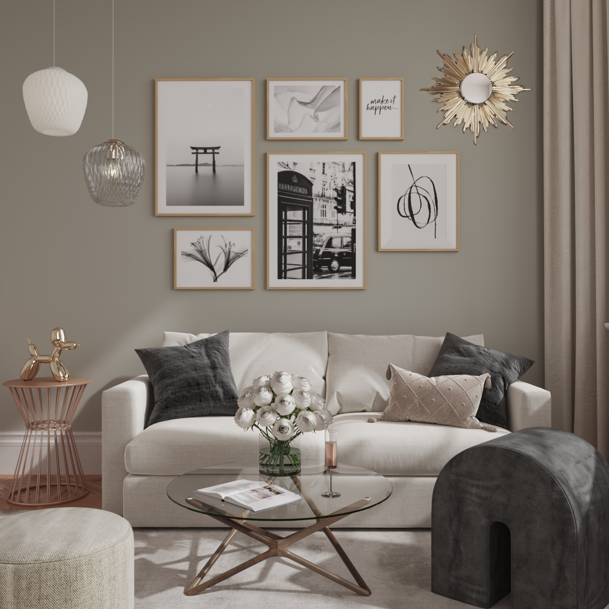 Minimalist Black and Withe Photography Modern Living Room Accent Wall Ideas Abstract Art