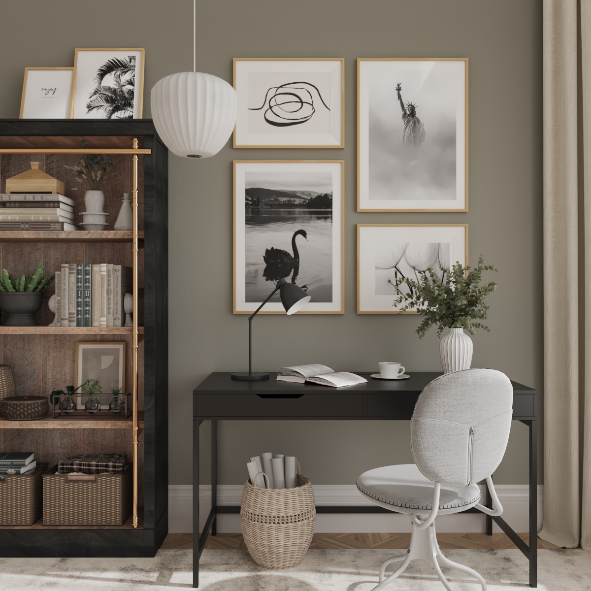 Modern Minimalist Home Office Ideas Black and White Photography Abstract Line Art Picture Wall