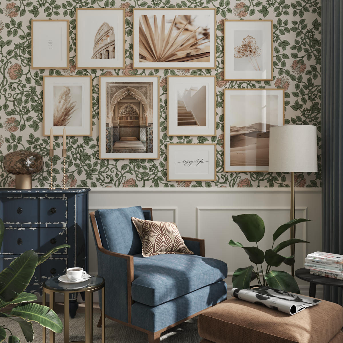Modern French Country Wall Hanging Decor Brown Botanical Poster Living Room Inspiration