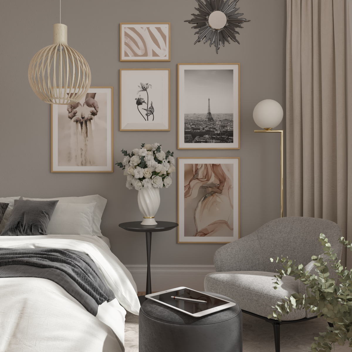 Minimalist Guest Bedroom Wall Art Decor Brown Watercolor Poster B&W for Men Boy