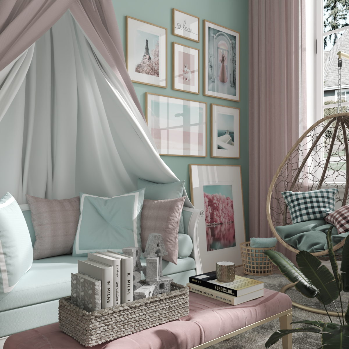 Romantic Pink Teal Master Girl Bedroom Wall Art Decor Ideas Modern Beach Poster Animal Print