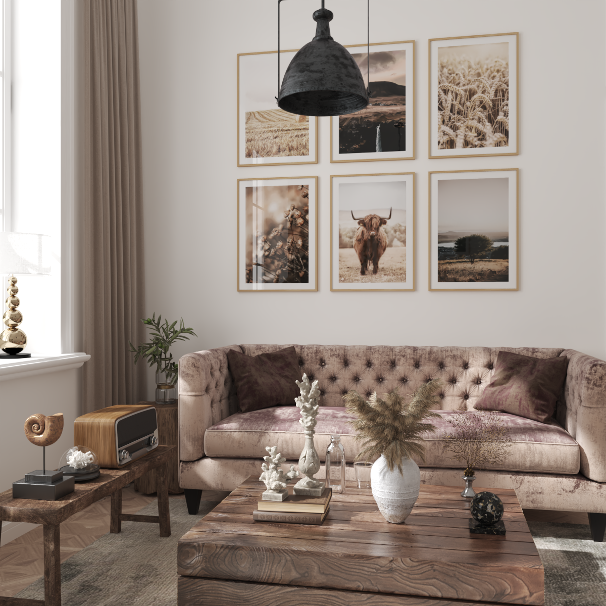Beige Picture Wall Brown Living Room Inspiration Modern Botanical Art Print Hanging Decor