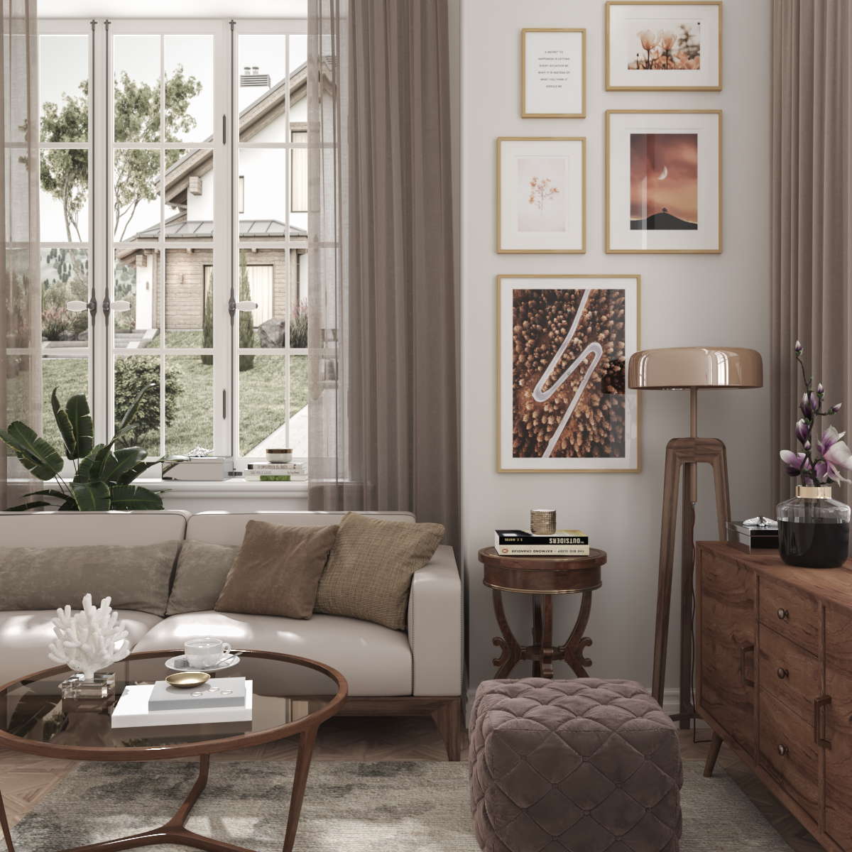 Modern Farmhouse Home Style Living Room Ideas Landscape Picture Brown Wall Decor Art