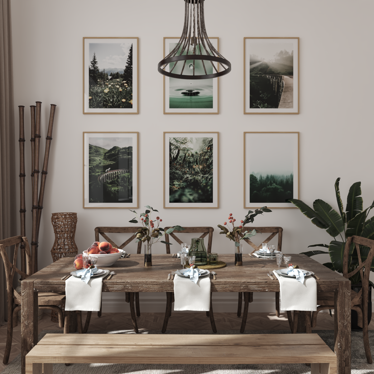 Modern Kitchen Dining Room Farmhouse Wall Decor Green Mountain Poster Rural Home Inspiration