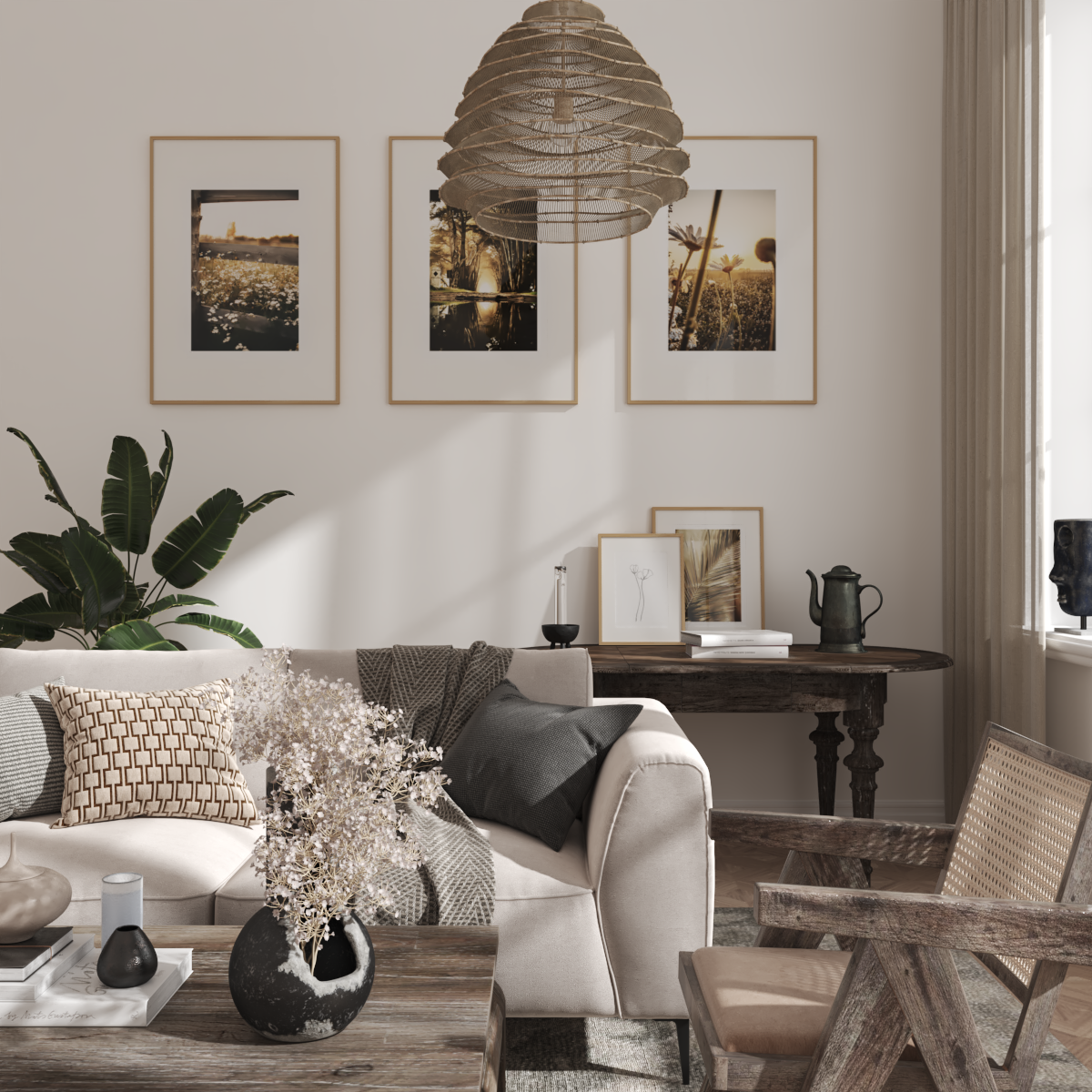 Picture Wall Decor Farmhouse Living Room Ideas Brown Gold Aesthetic Nature Flower Art Print
