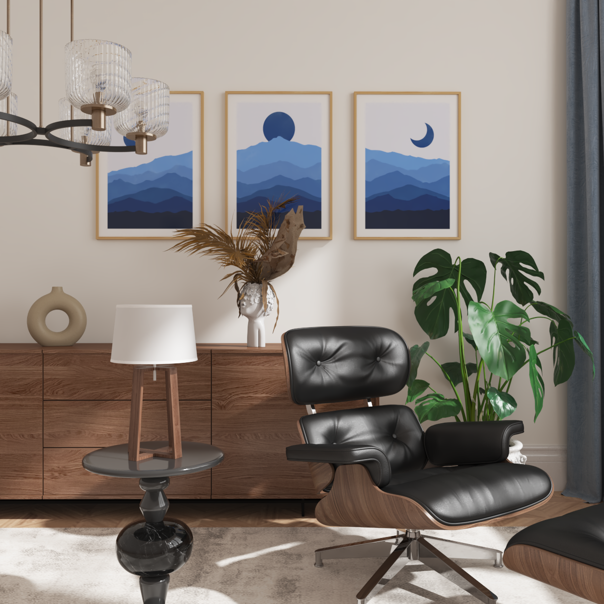 Picture Wall Blue Abstract Mountain Illustration Art Poster Decor Modern Living Room Foyer