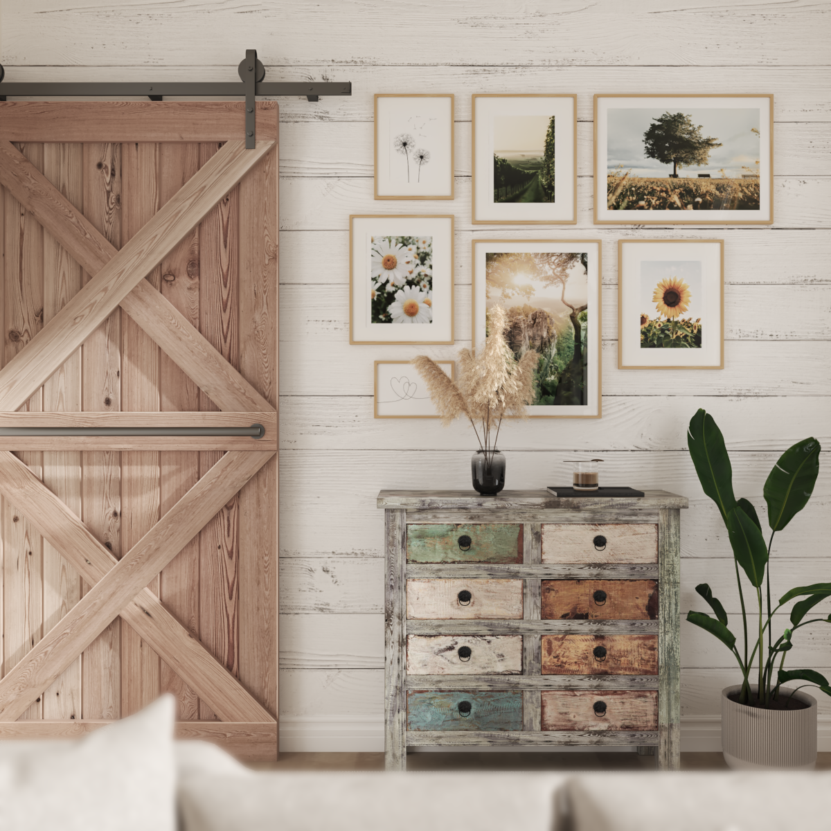 Photo Wall Farmhouse Home Entryway Decor Ideas Sunflower Poster Line Beige Artwork
