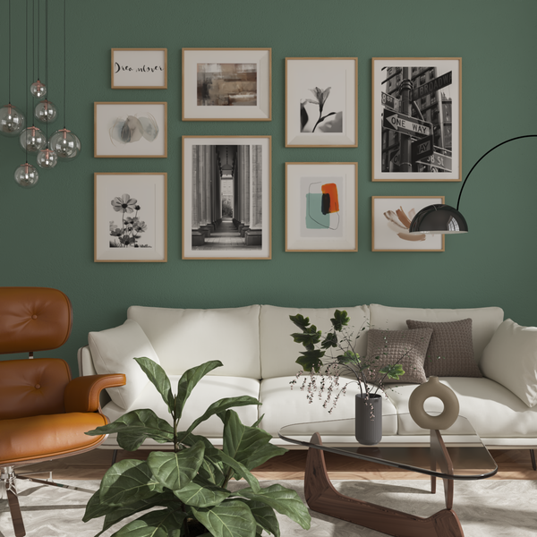 Mid Century Modern Home Decor Living Room Green Wall Ideas B&W Art Poster Abstract