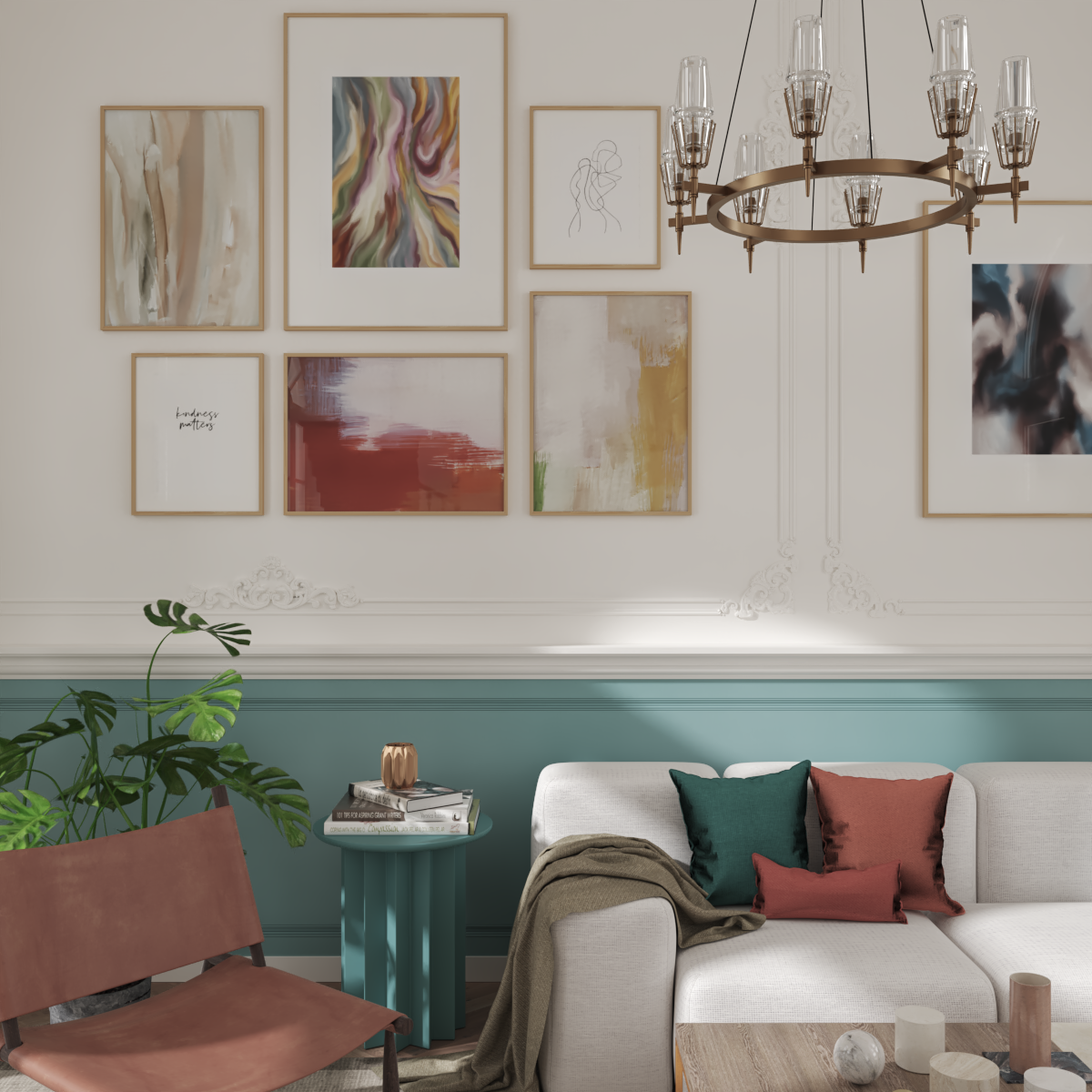 Home Ideas Modern Living Room Beige Wall Art Poster Decor Pastel Abstract Oil Painting Line Artwork