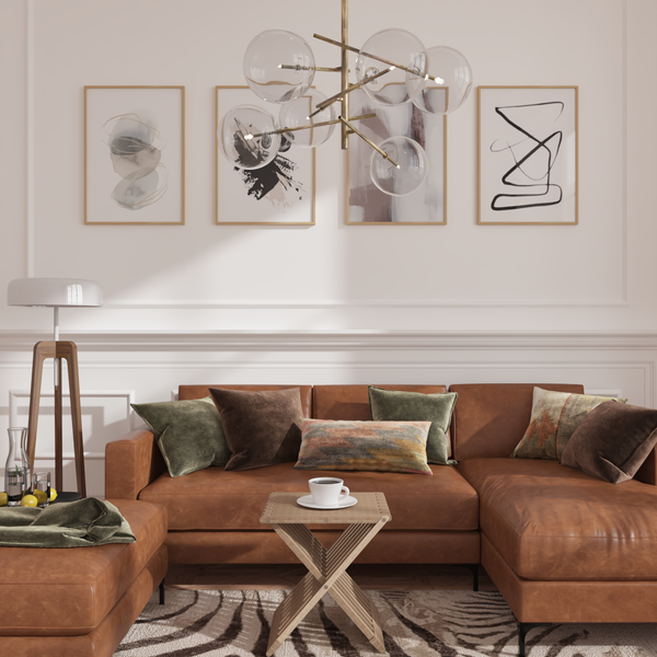 Minimalist Modern Living Room Picture Gallery Decor Line Art Print Beige Wall Art Idea