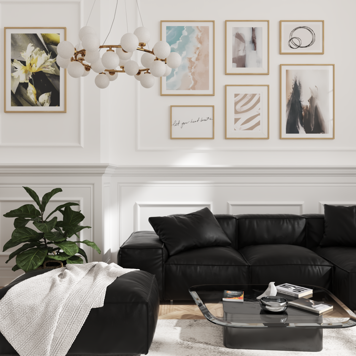 Picture Wall Modern Minimalism Off White Decor Watercolor Art Living Room Remodel Word Art