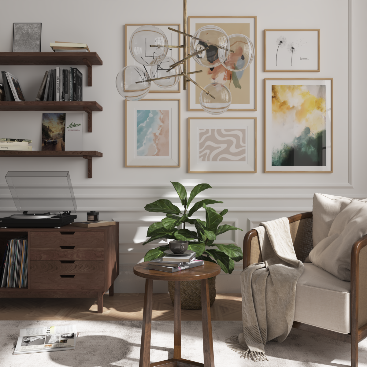White Living Room Wall Art Idea Modern Mid Century Decor Abstract Line Art Poster Aesthetic