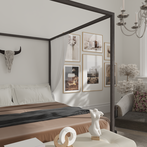 Modern Farmhouse Master Beige Bedroom Wall Decor Ideas Beer Poster Neutral Aesthetic