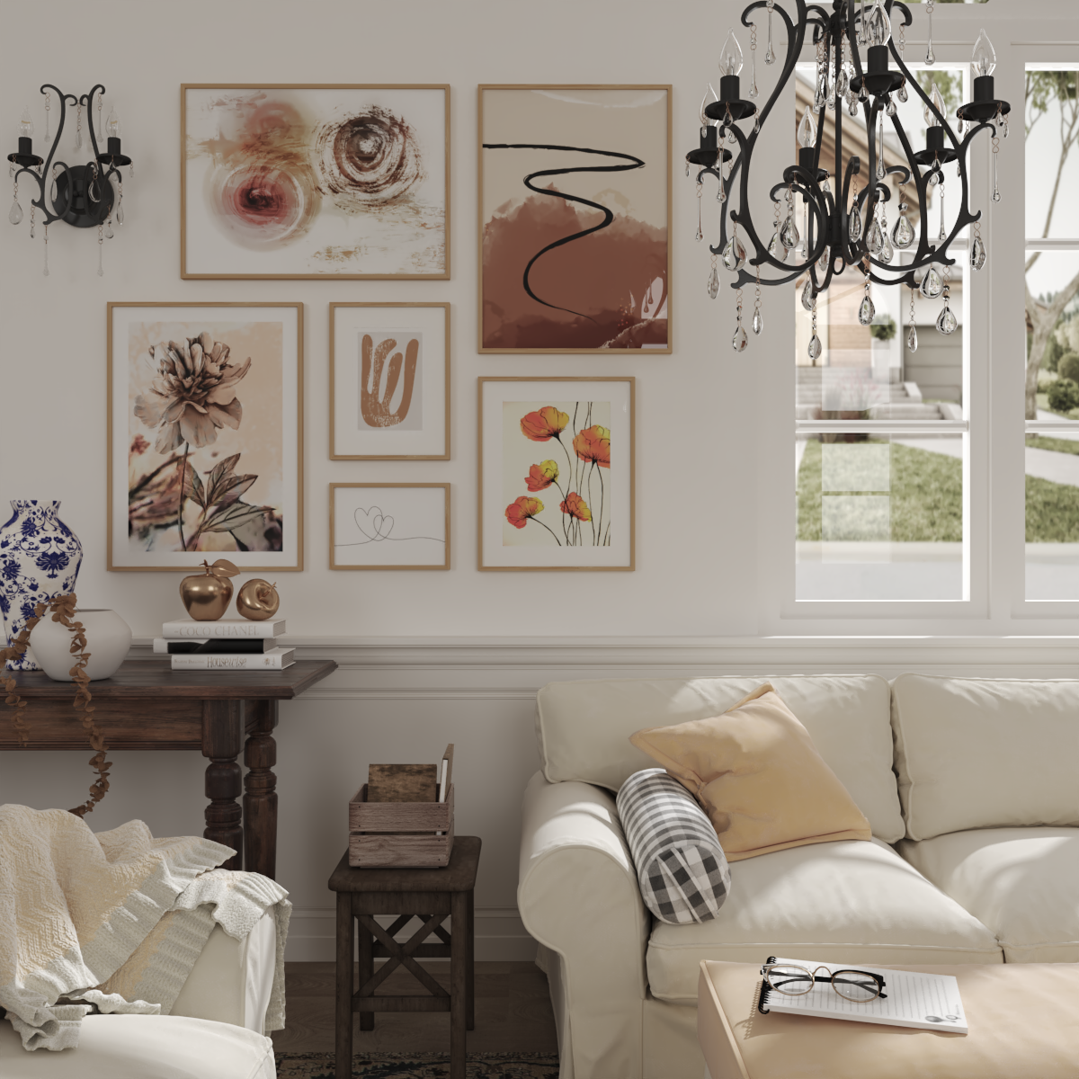 Modern House Interior Decor Foyer White Living Room Ideas Abstract Flower Art Print