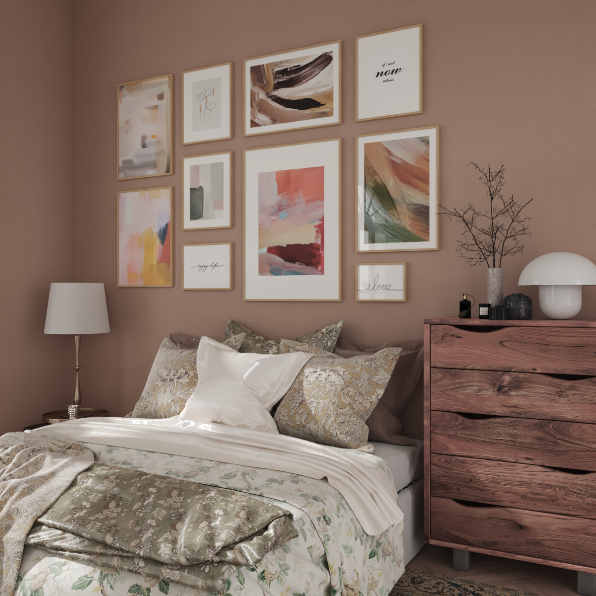 Neutral Modern Farmhouse Guest Bedroom Wall Art Decor Brown Abstract Oil Painting Poster