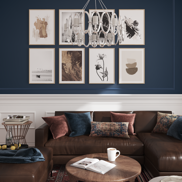 Modern Living Room Accent Wall Frame Ideas Ocean Blue Decor Ideas B&W Photography