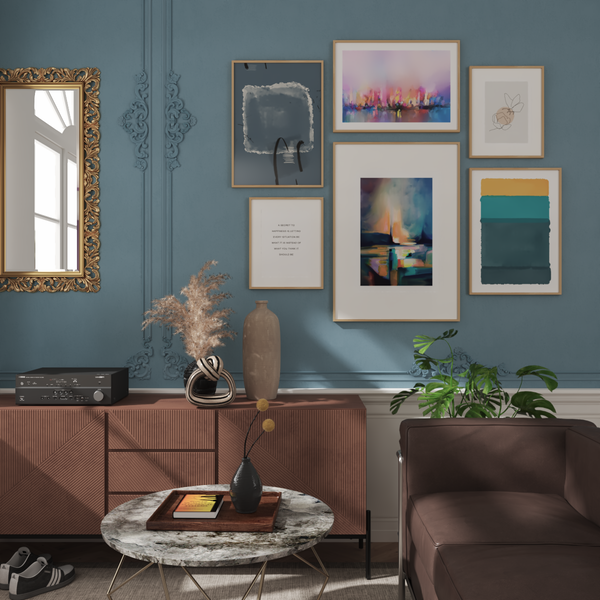 Home Interior Design Modern Living Room Abstract Wall Artwork Decor Dusty Blue Ideas