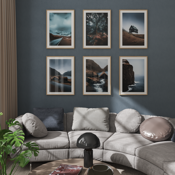 Modern Living Room TV Wall Decor Corner Decoration Dusty Blue Decor Nature Images Ocean Art