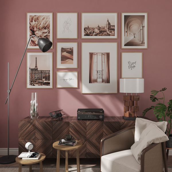 Pink Picture Wall Modern Living Room Remodel Ideas Body Line Art Flower Print Decor
