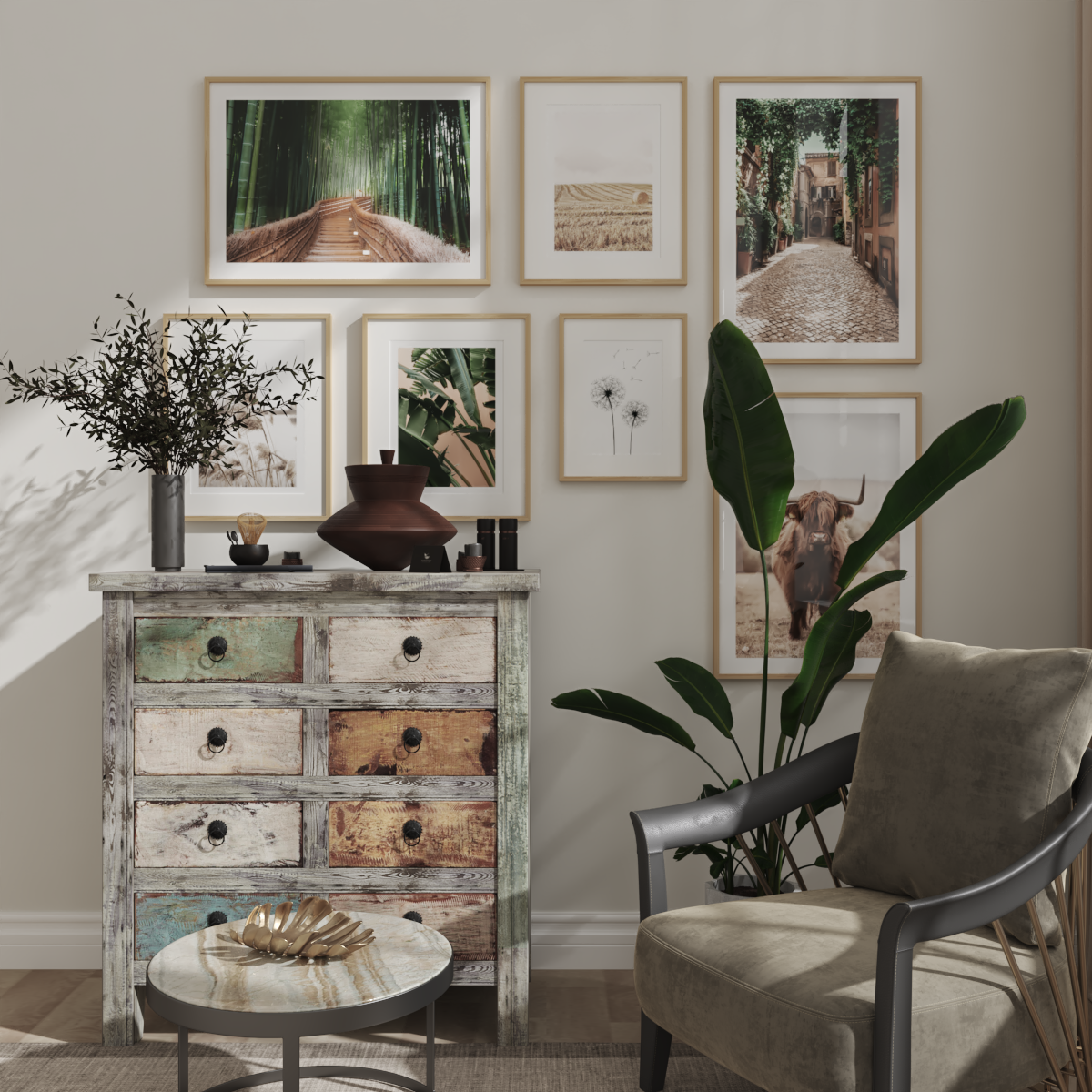 Farmhouse Home Decor Living Room Wall Picture Green Botanical Print Corner Decoration Ideas