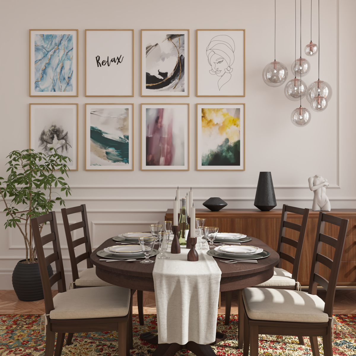 Mid Century Modern Dining Room Decor White Ideas Wall Painting Quote Poster Oil Art