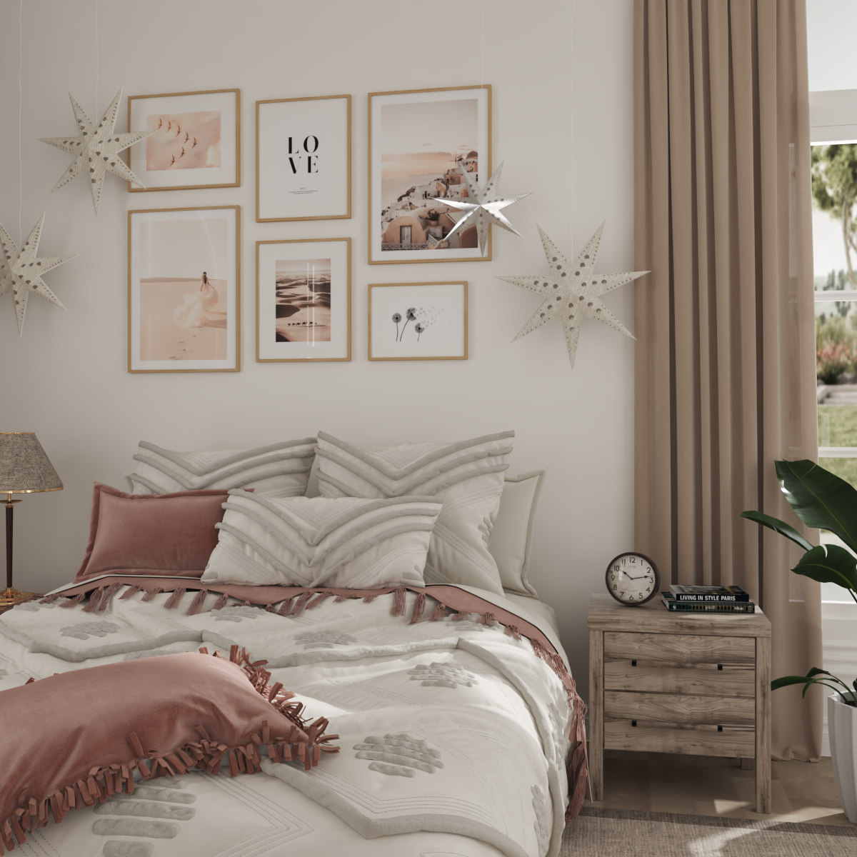 Modern Farmhouse Guest Girl White Orange Bedroom Picture Wall Dandelion Art Nature Print