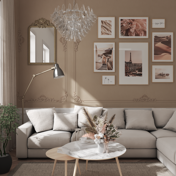 Grey Brown Modern Living Room Wall Decor Renovation Ideas City Poster Flower Photography