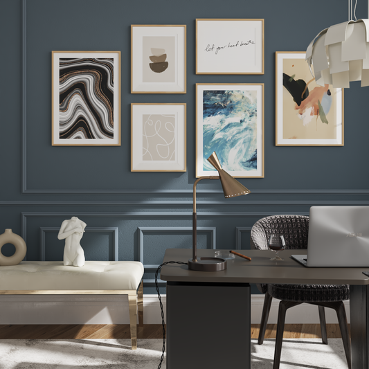 Modern Large Frame Art for Living Room Work Office Decor Deep Blue Wall Ideas Abstract Poster